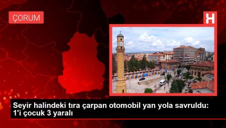 Seyir halindeki tıra çarpan araba yan yola savruldu: 1’i çocuk 3 yaralı